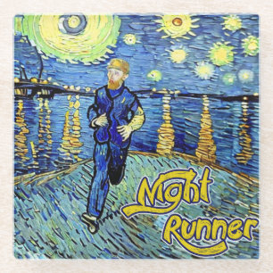Night Runner Starry Night Glass Coaster