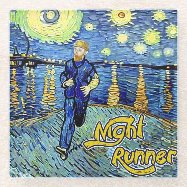Night Runner Starry Night Glass Coaster (Front)