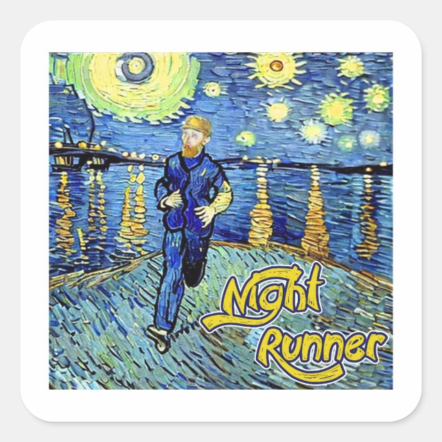 Night Runner Starry Night Square Sticker (Front)