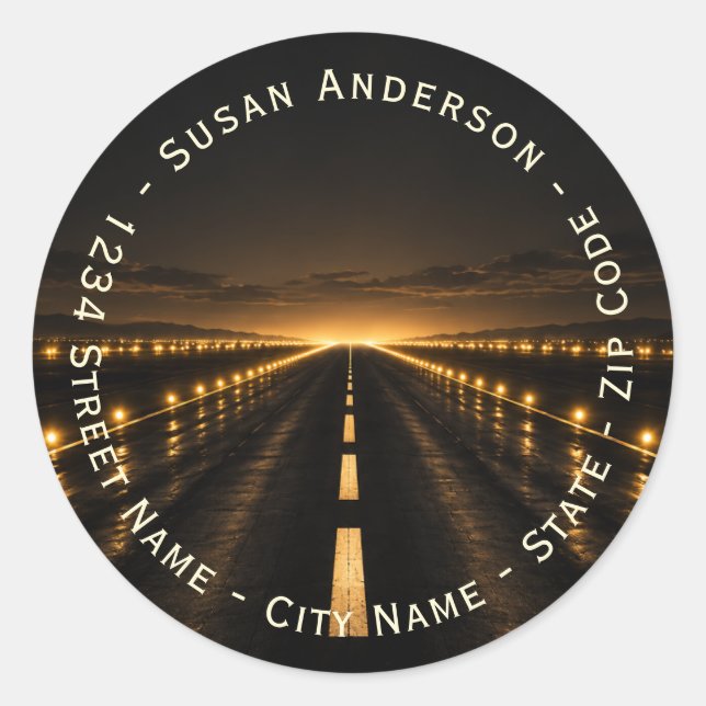 Night Runway Aviation Return Address Label (Front)