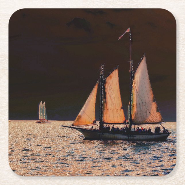 Night Sail - Key West, Florida Square Paper Coaster (Front)
