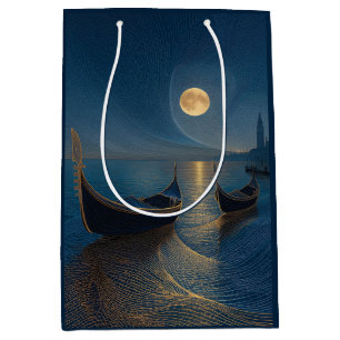 Night Scene of Venetian Gondolas under a Full Moon Medium Gift Bag