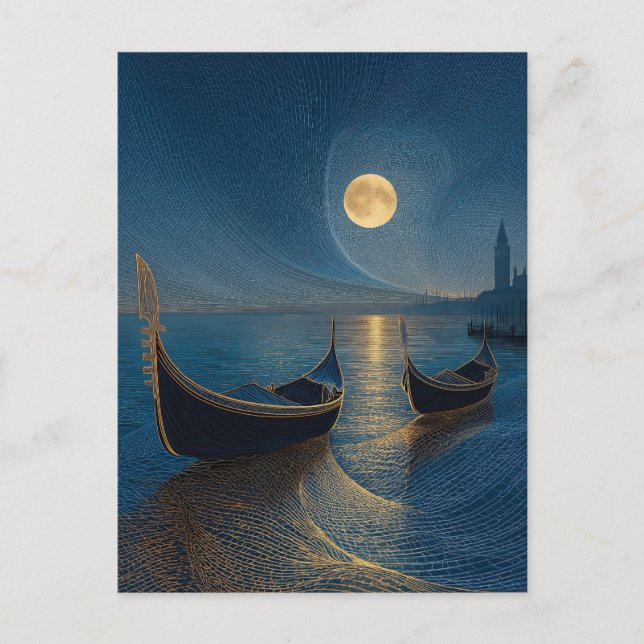Night Scene of Venetian Gondolas under a Full Moon Postcard (Front)