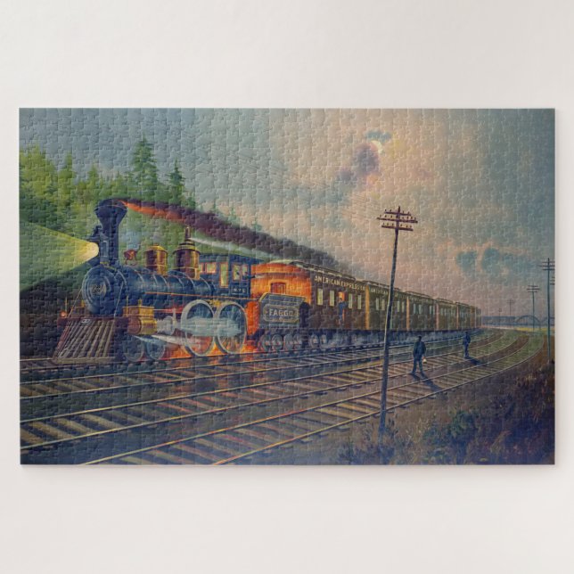 Night Scene on the New York Central Railroad Jigsaw Puzzle (Horizontal)