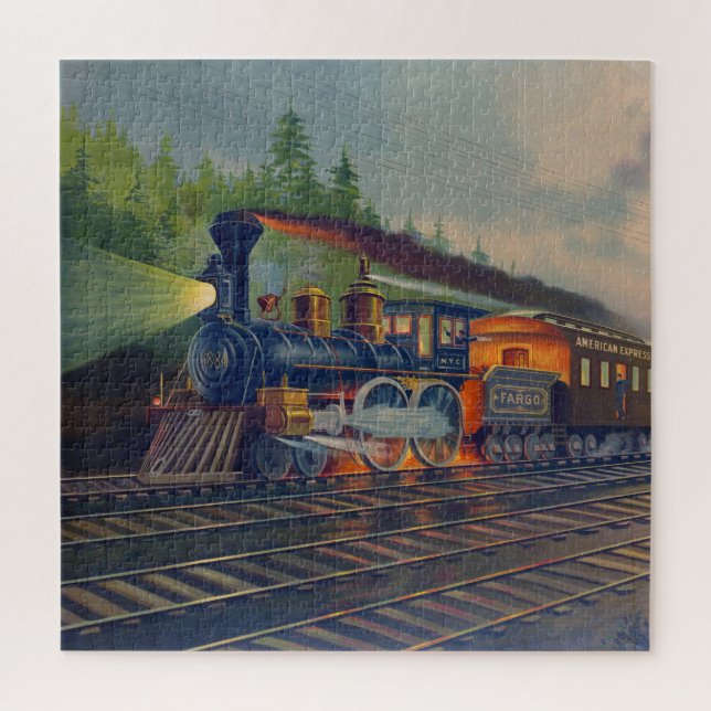 Night Scene on the New York Central Railroad Jigsaw Puzzle (Vertical)