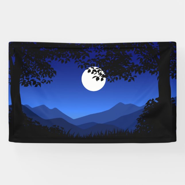 Night scene with full moon trees banner (Horizontal)