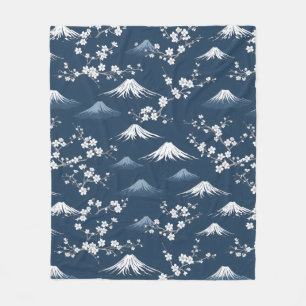 Night Scene With Mount Fuji And Cherry Blossom Fleece Blanket