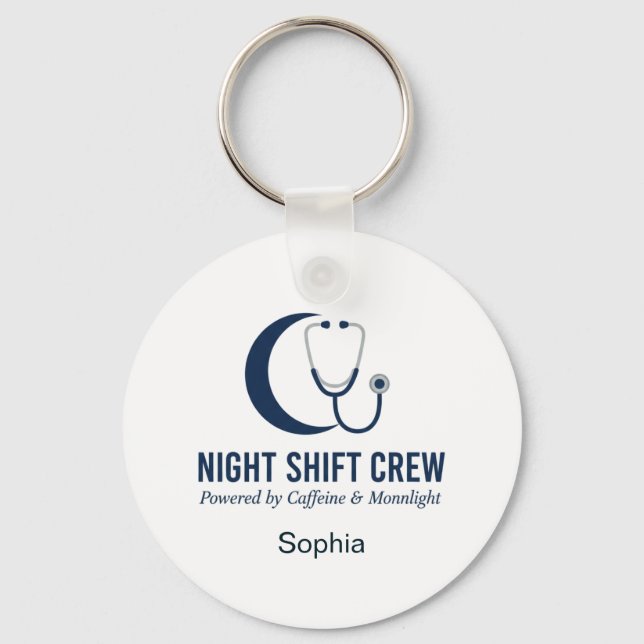 Night Shift Crew Nurse Stethoscope Moon Custom Key Ring (Front)