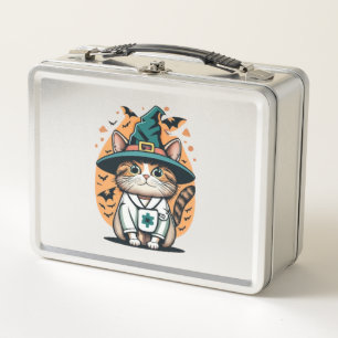 Night Shift Feline One Spooky Nurse Cat Metal Lunch Box