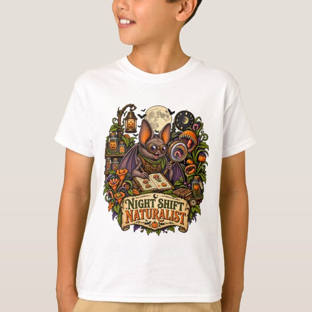 Night Shift Naturalist Bat Halloween T-Shirt (Front)