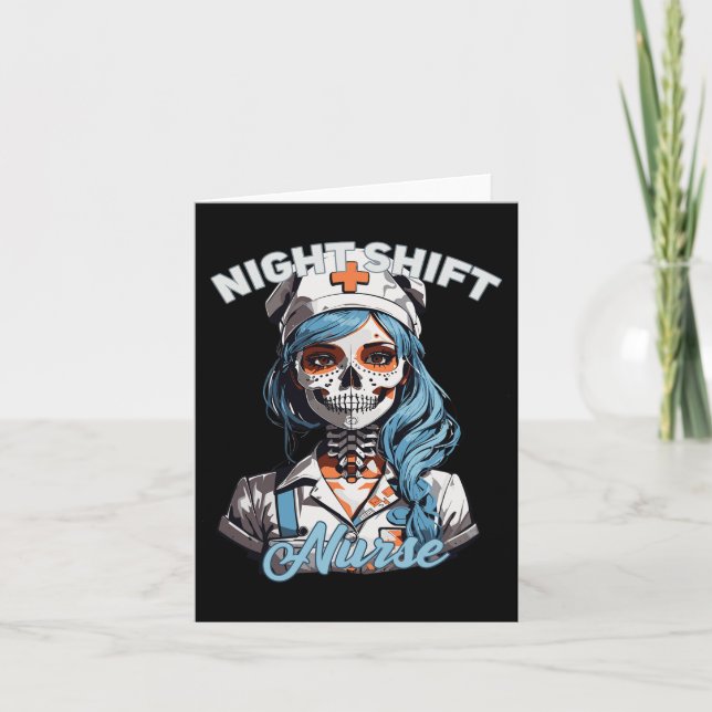 Night Shift Nurse Funny Skeleton Halloween Rn Nurs Card (Front)