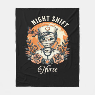 Night Shift Nurse Mummy Halloween Healthcare Flora Fleece Blanket
