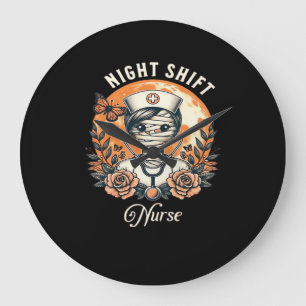 Night Shift Nurse Mummy Halloween Healthcare Flora Large Clock