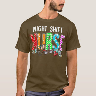 Night Shift Nurse Plaid Red Love Heart Stethoscope T-Shirt