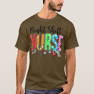 Night Shift Nurse Plaid Red Love Heart Stethoscope T-Shirt