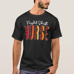 Night Shift Nurse Plaid Red Love Heart Stethoscope T-Shirt
