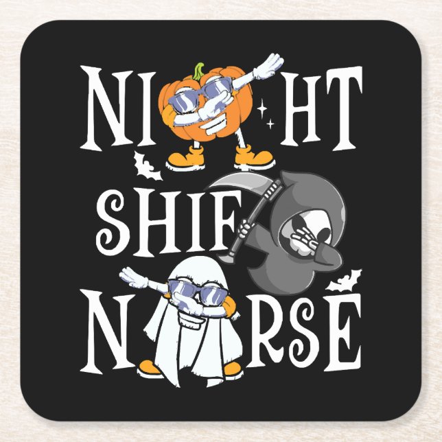 Night Shift Nurse Square Paper Coaster (Front)