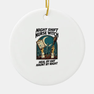 Night Shift Nurse Witch Retro Halloween Tee Ceramic Tree Decoration