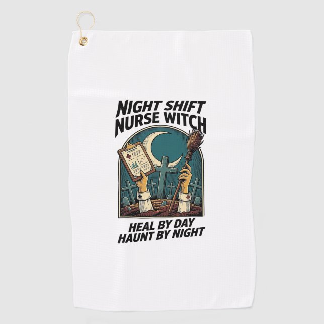 Night Shift Nurse Witch Retro Halloween Tee Golf Towel (Front)