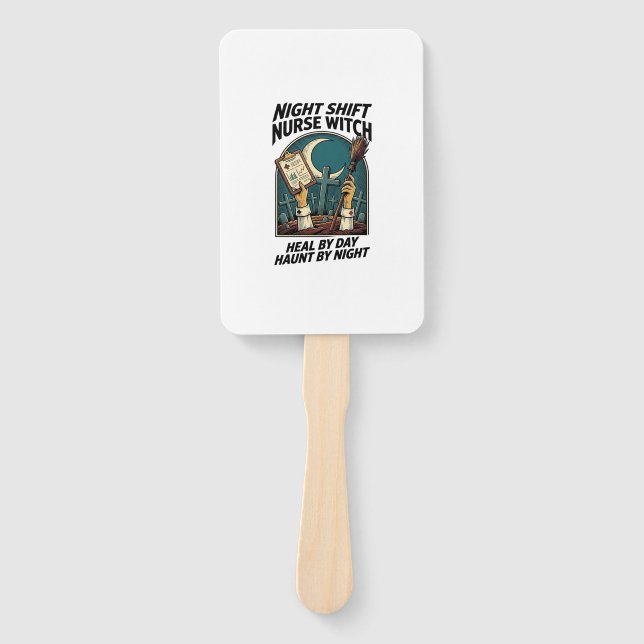 Night Shift Nurse Witch Retro Halloween Tee Hand Fan (Front)
