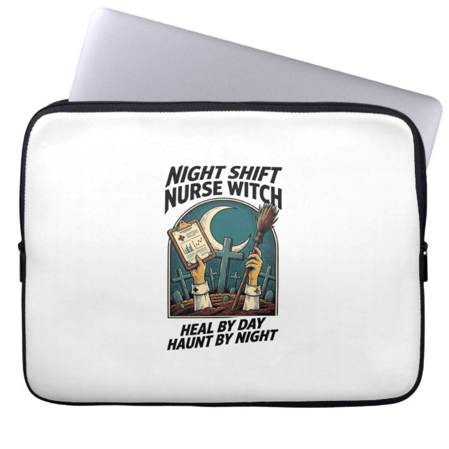Night Shift Nurse Witch Retro Halloween Tee Laptop Sleeve (Front)