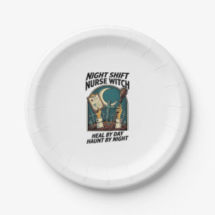 Night Shift Nurse Witch Retro Halloween Tee Paper Plate