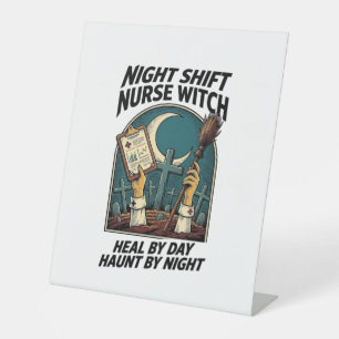 Night Shift Nurse Witch Retro Halloween Tee Pedestal Sign