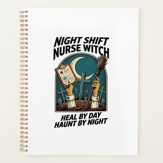 Night Shift Nurse Witch Retro Halloween Tee Planner (Front)