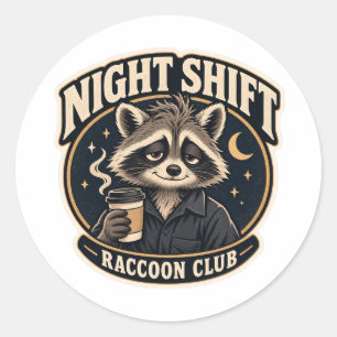 Night Shift Racoon Club Coffee Lover Classic Round Sticker
