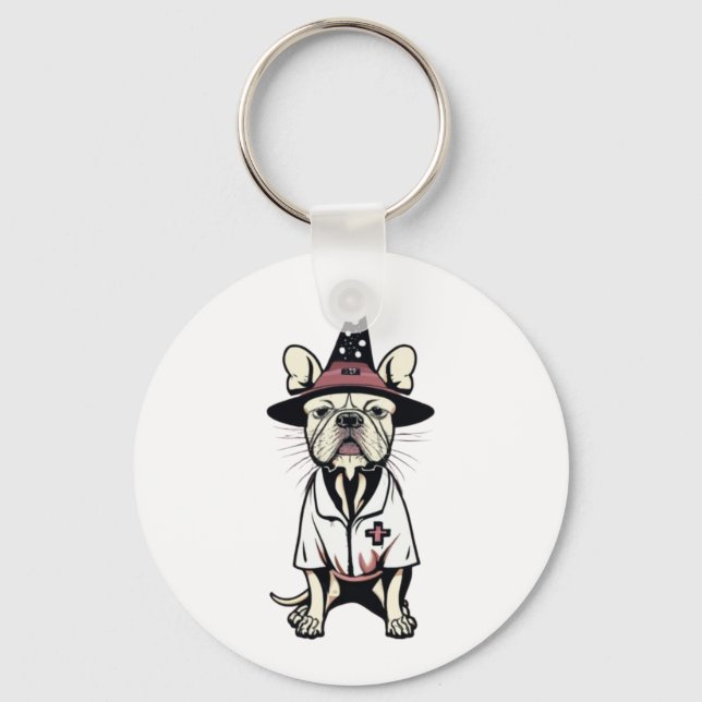 Night Shift Ready Pooch One Spooky Nurse Dog  Key Ring (Front)
