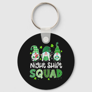 Night Shift Squad Gnome Nurse Lucky Shamrock St Key Ring