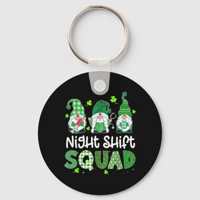 Night Shift Squad Gnome Nurse Lucky Shamrock St Key Ring (Front)