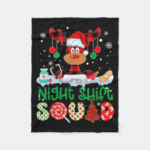 Night Shift Squad Nurse Reindeer Buffalo Red Plaid Fleece Blanket