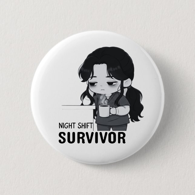 Night Shift Survivor Relatable Chibi Nurse Illustr 6 Cm Round Badge (Front)