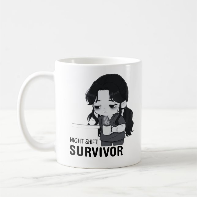 Night Shift Survivor Relatable Chibi Nurse Illustr Coffee Mug (Left)