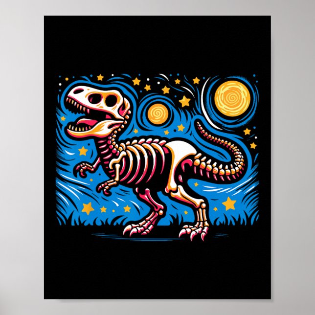 Night Skeleton Dinosaur T Rex Boys Kids  Poster (Front)