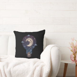 Night Sky and Cottage Inside a Lightbulb Cushion