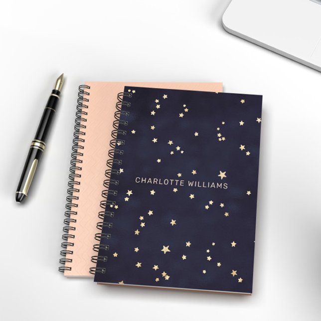 Night Sky And Gold Stars Minimalist Monogram Notebook (Creator Uploaded)