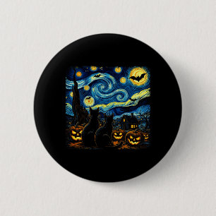 Night Sky Art Black Cat Lover Spooky Halloween Men 6 Cm Round Badge