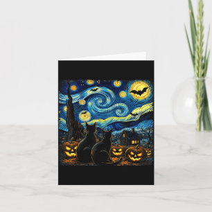 Night Sky Art Black Cat Lover Spooky Halloween Men Card