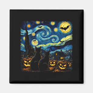 Night Sky Art Black Cat Lover Spooky Halloween Men Magnet