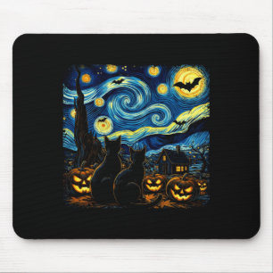 Night Sky Art Black Cat Lover Spooky Halloween Men Mouse Pad