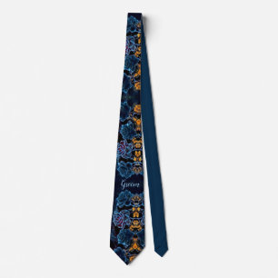 Night Sky Blue Rose Personalised Groom Wedding Tie