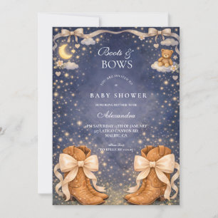 Night Sky Boots And Bows Baby Shower Invitation