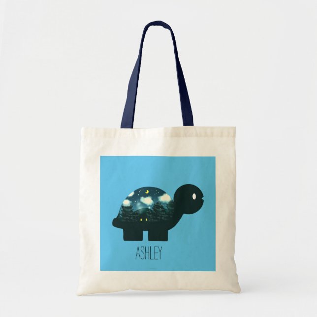 Night Sky Cabin In Forest Turtle Tote Bag (Front)