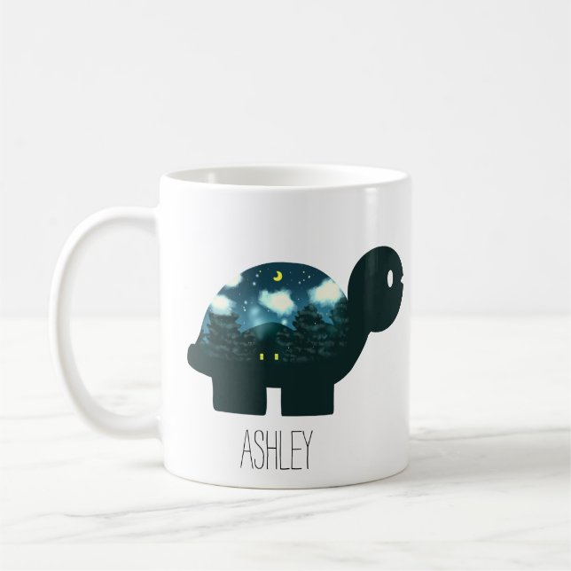Night Sky Cabin In The Forest Turtle Coffee Mug (Left)
