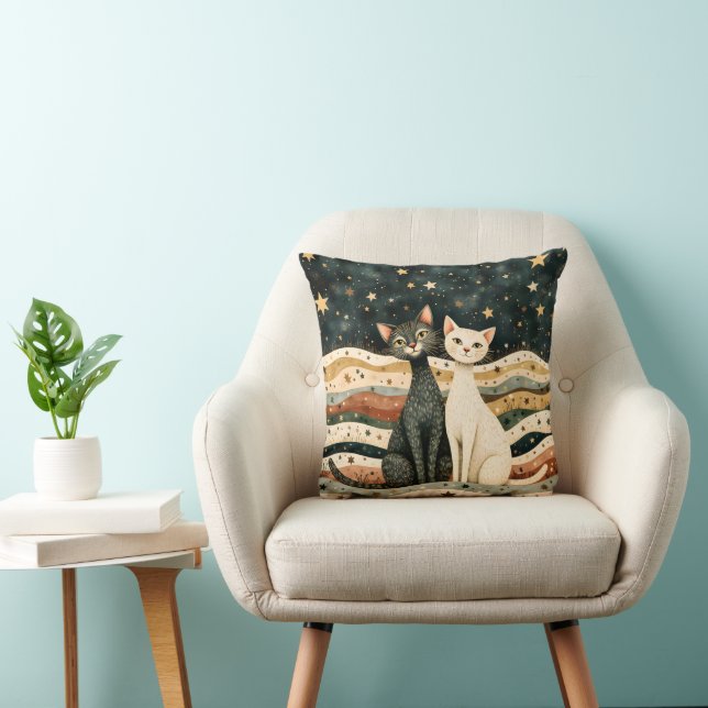 Night Sky Cats Throw Pillow (Chair)