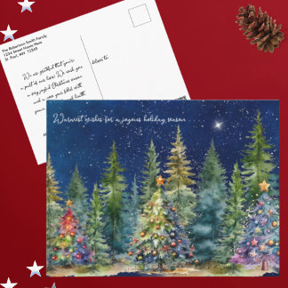 Night Sky Christmas Tree Forest Holiday Post Card