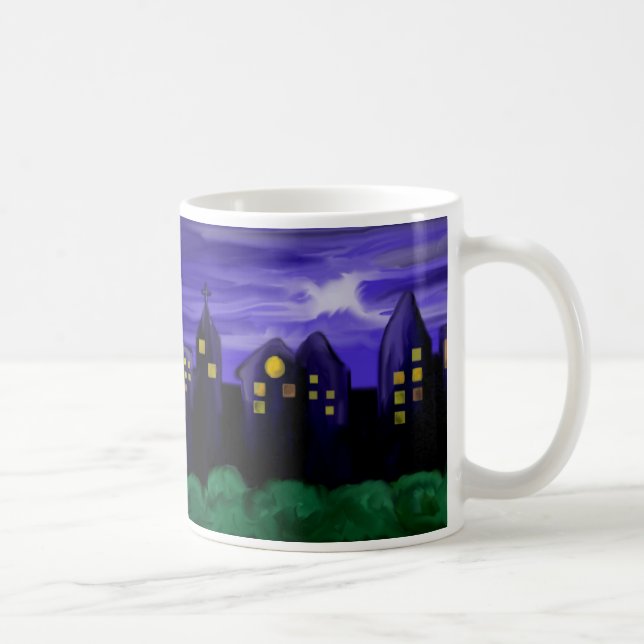Night sky city skyscrapper canvas art coffee mug (Right)