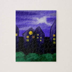 Night sky city skyscrapper canvas art jigsaw puzzle